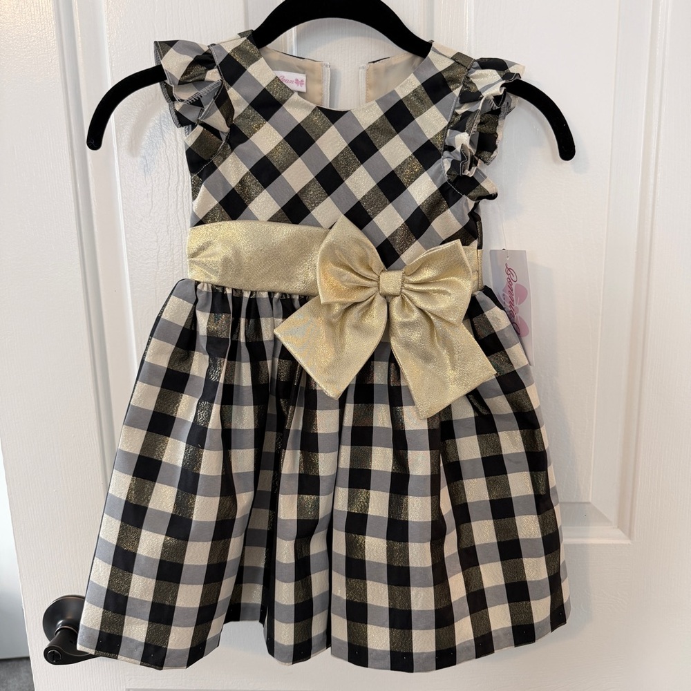 Plaid Dress with Gold Bow